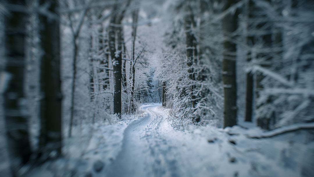 Serene Winter Footpath in Snow-covered Coniferous Forest