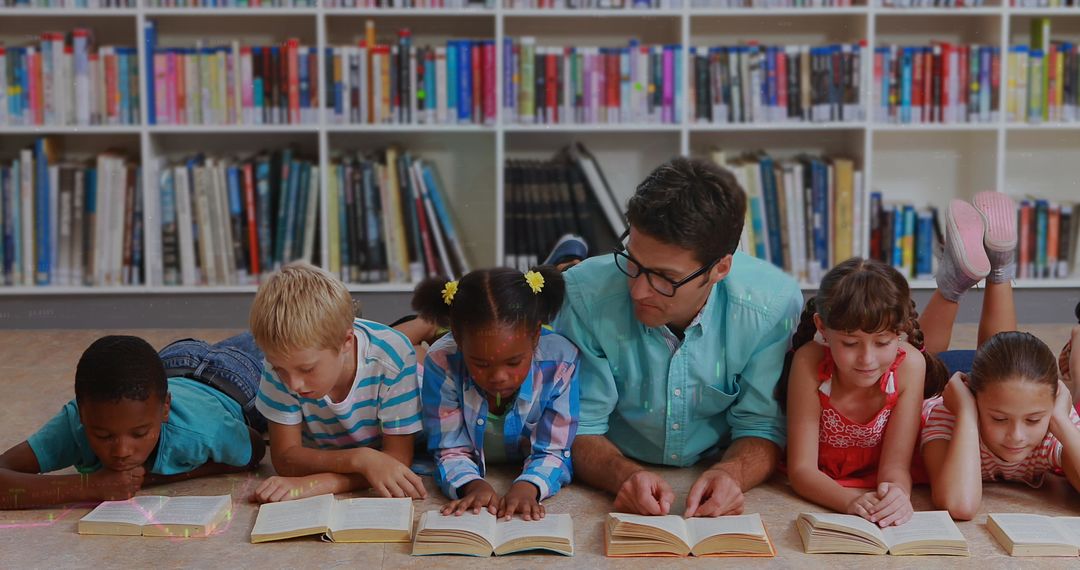 Teacher Reading with Diverse Group of Children in Library