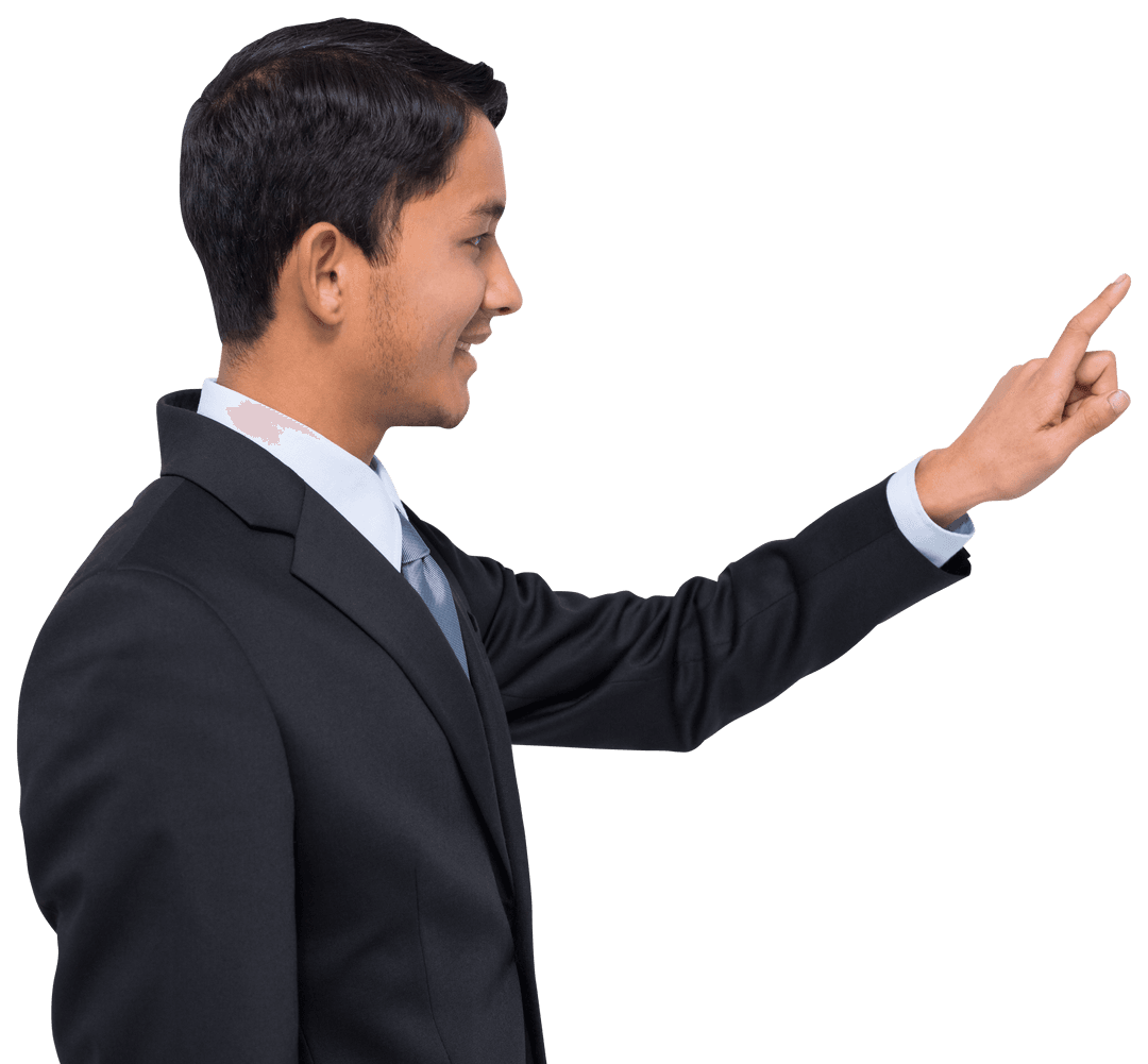 Transparent PNG of Smiling Businessman Pointing in Suit