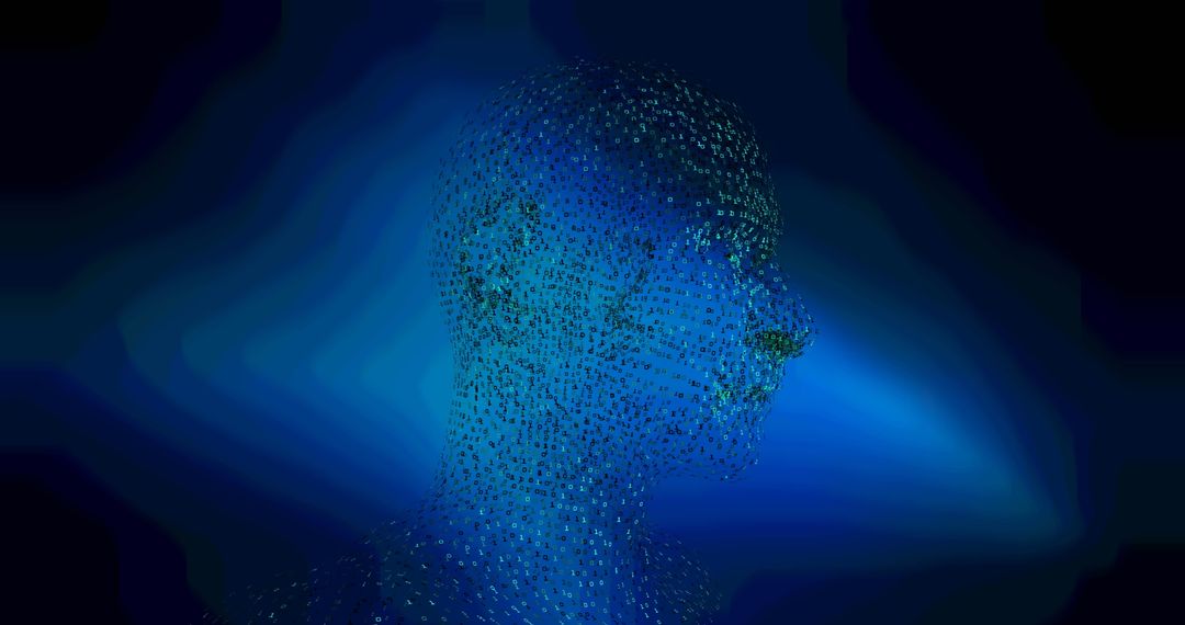 Abstract Digital Human Face Model in Blue Tones