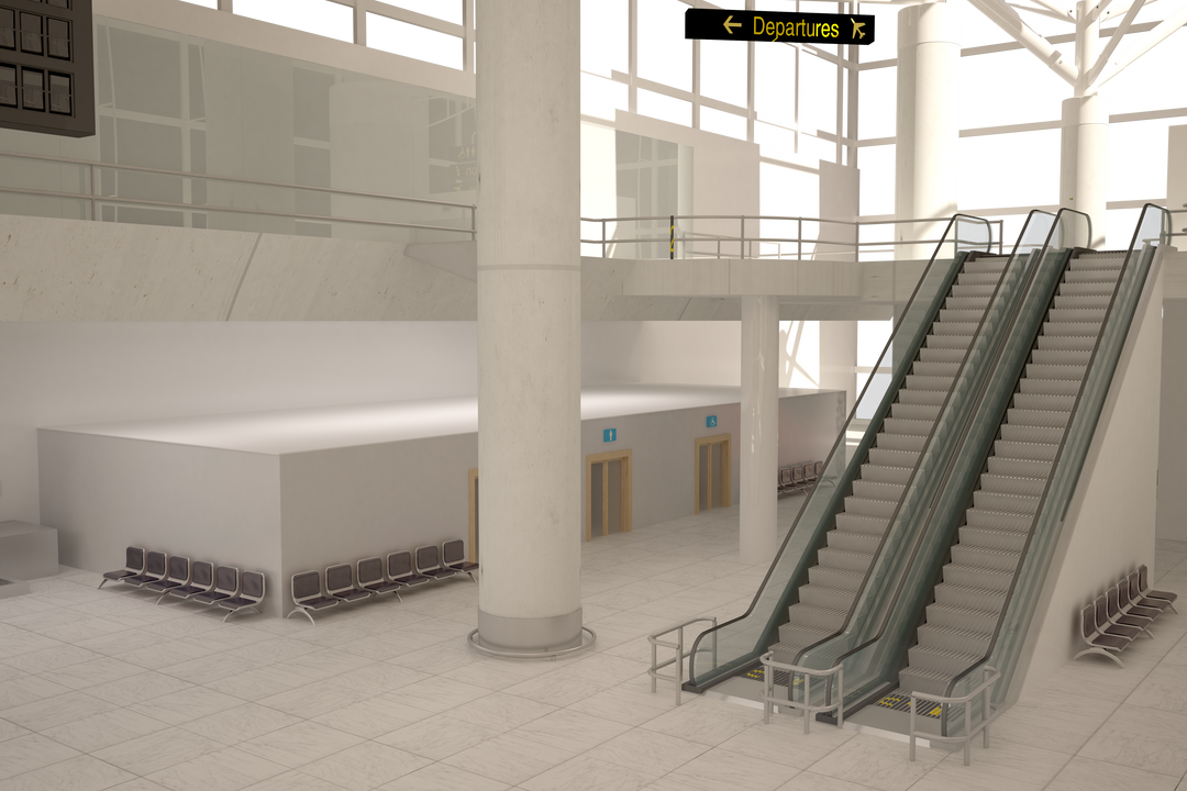 Empty Airport Departure Hall With Escalators and Glass Walls Transparent Background - Download Free Stock Images Pikwizard.com