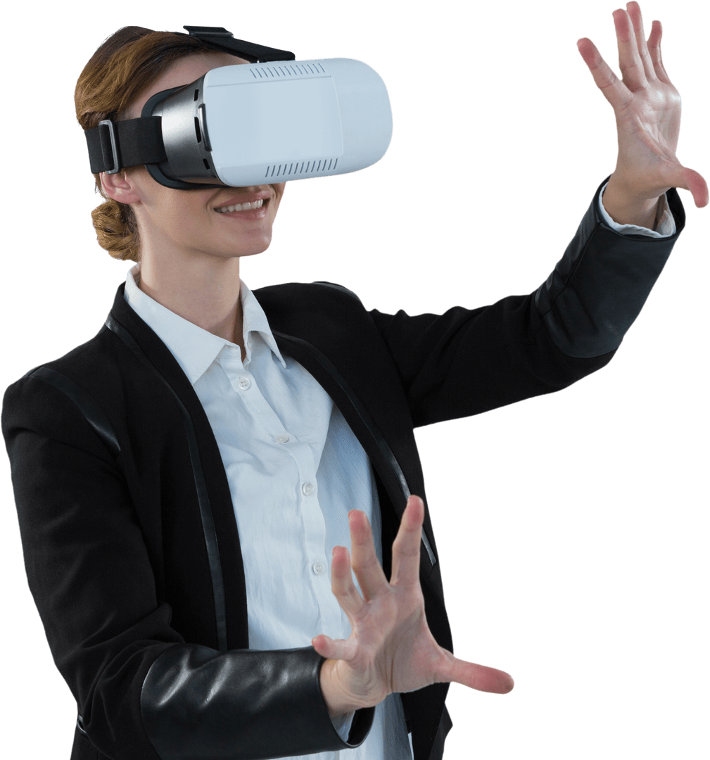 Caucasian Businesswoman Experiencing Virtual Reality Transparent Concept