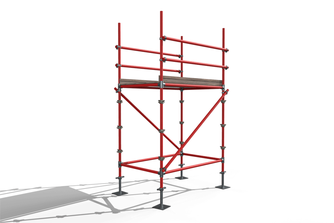 Construction Industry Dynamic Red Scaffolding on Transparent Background