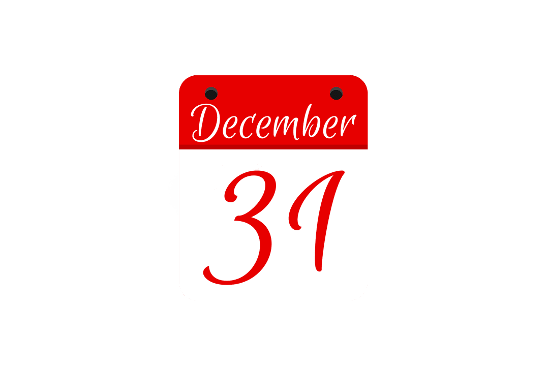 December 31st Calendar Card on Transparent Background Signifying New Year