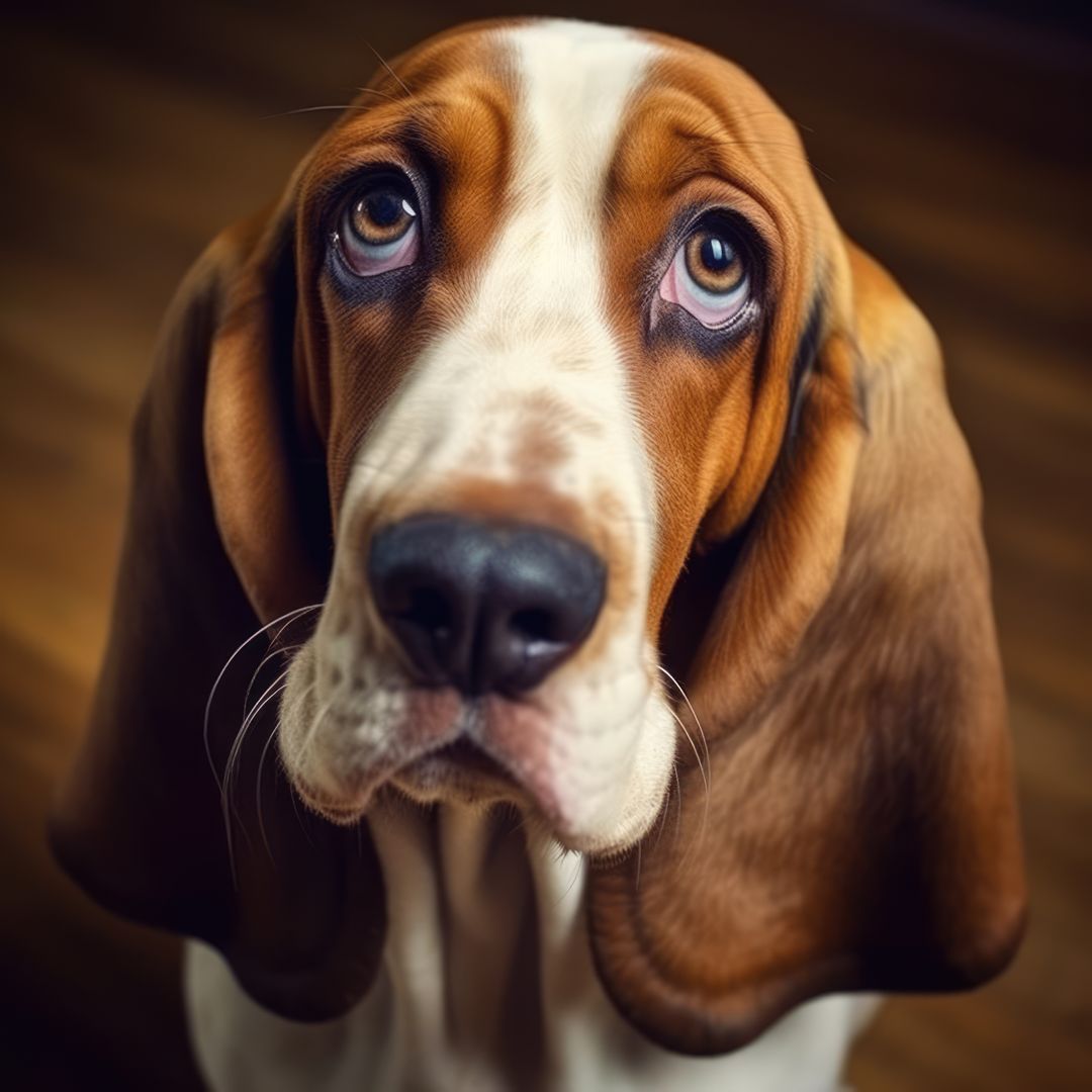 Portrait of cute basset hound on dark background, created using generative ai technology - Free Images, Stock Photos and Pictures on Pikwizard.com