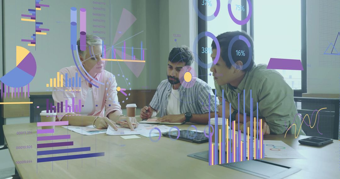 Colleagues Analyzing Data with Interactive Charts in Modern Office Setting