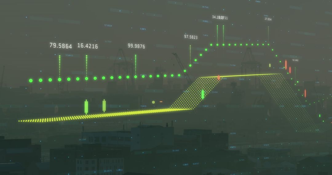 Futuristic Financial Data Display Over Cityscape
