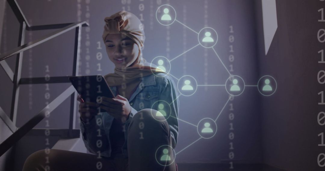 Student Engaging with Digital Network on Tablet Device