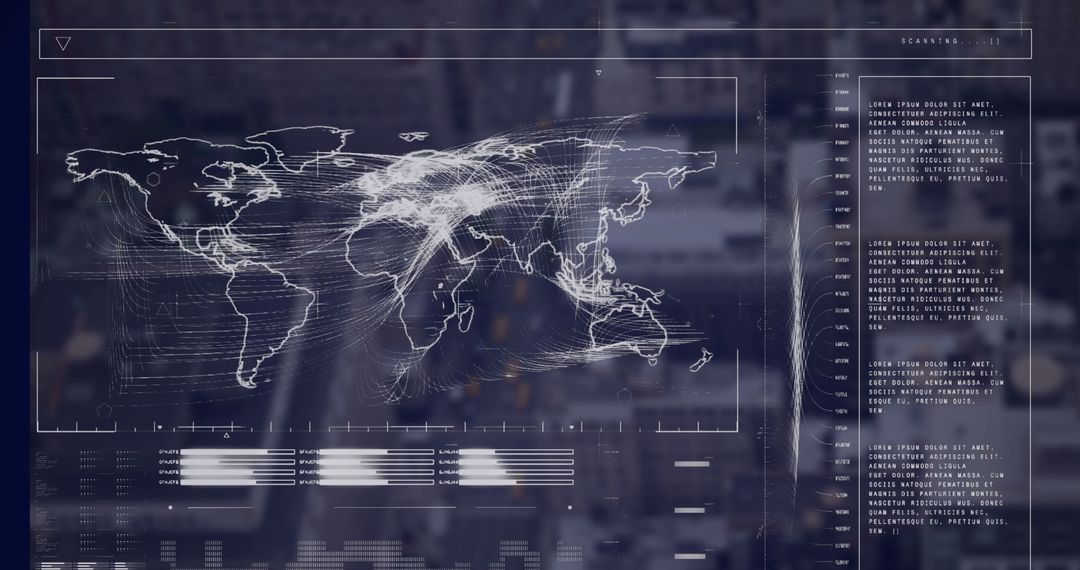 Global Data Network Over Cityscape with Digital Interface
