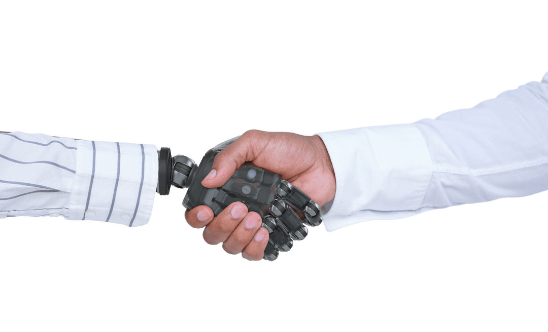 Handshake Between Human Hand and Robotic Hand on Transparent Background