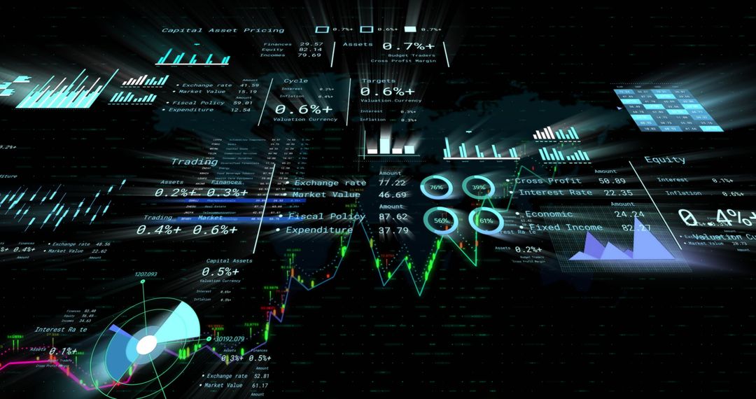 Digital Finance Data Visualization on Black Background