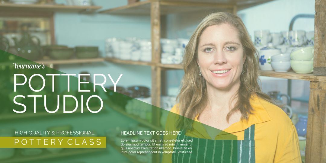Artisan Woman in Pottery Workshop Promoting Creative Classes