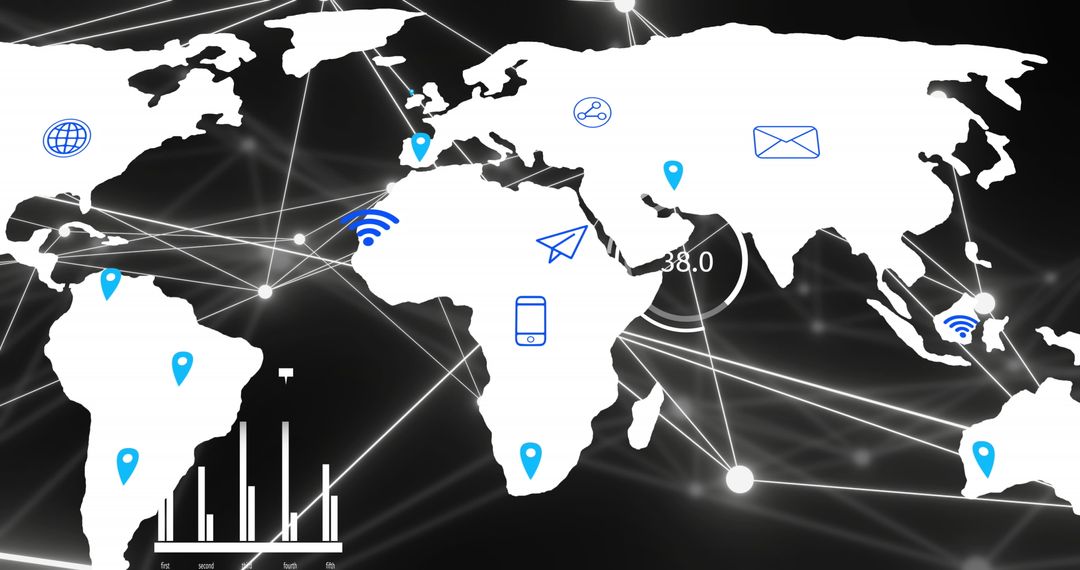 Global Digital Connectivity with Networking Icons on World Map