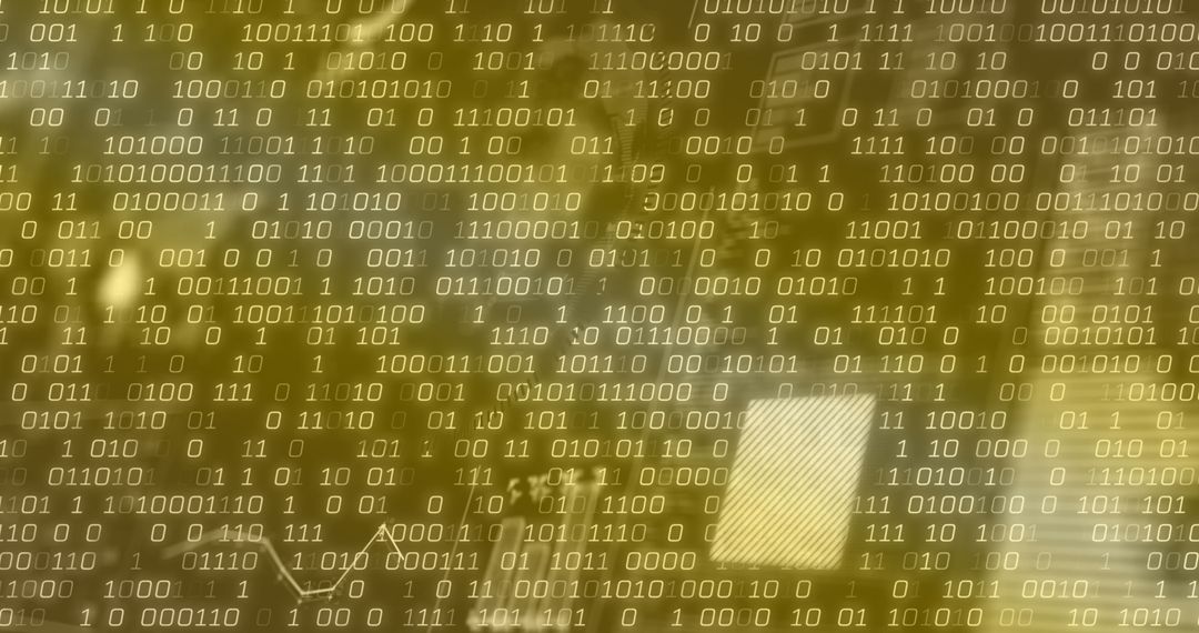 Abstract Binary Code Overlay on Office Desk Background