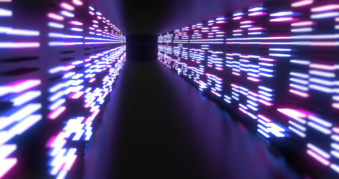 Glowing Neon Light Lines in Futuristic Tunnel Perspective