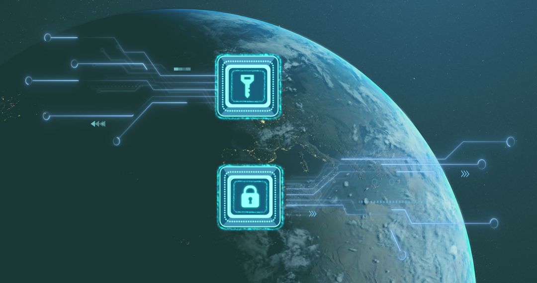 Digital Security Icons with Global Technology Interface