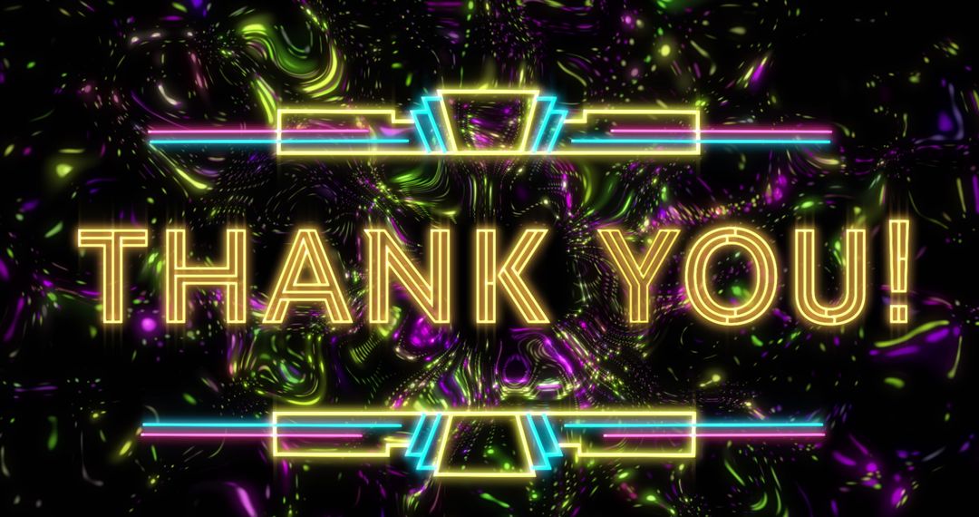 Neon Thank You Banner Over Kaleidoscopic Background