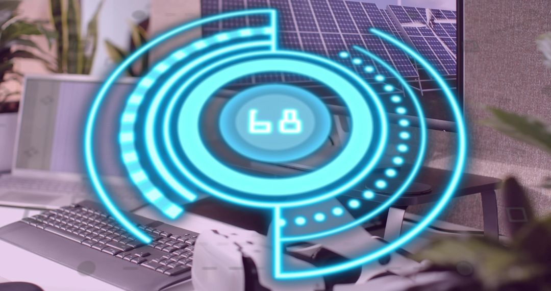 Futuristic Digital Interface Over Office Workspace