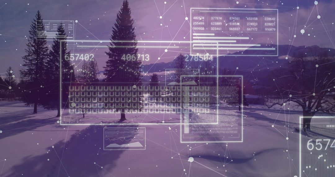 Futuristic Data Visualization in Snowy Winter Landscape
