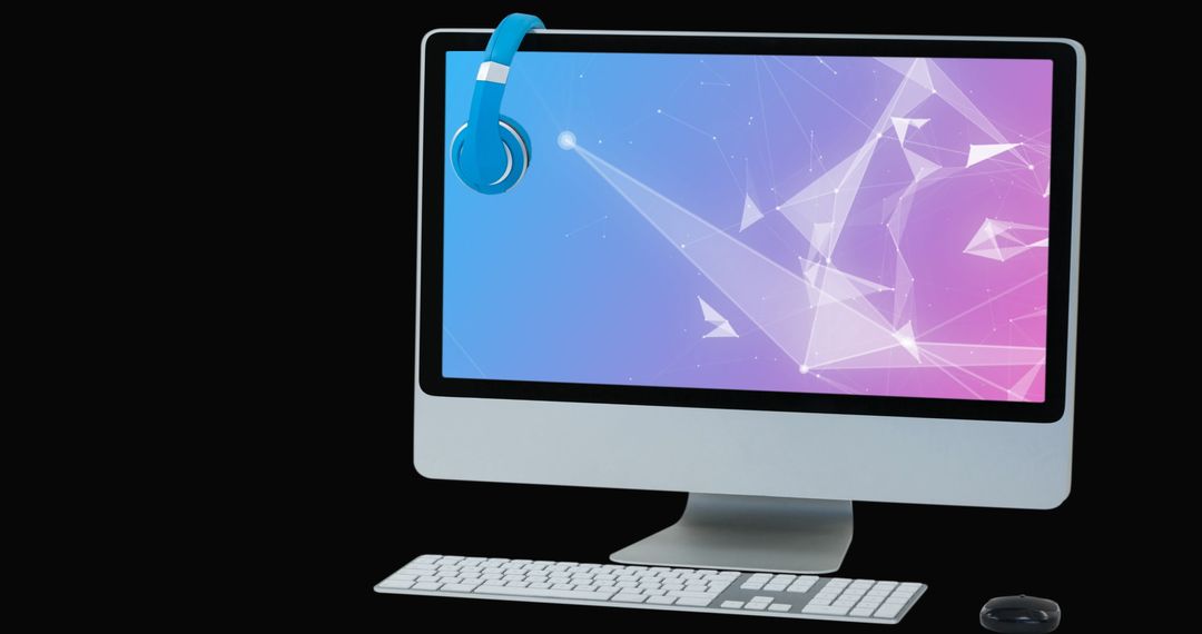 modern workspace with computer displaying digital network graphics - Free Images, Stock Photos and Pictures on Pikwizard.com