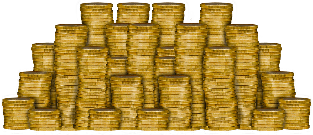 Transparent Towers of Coins Illustration on PNG Background