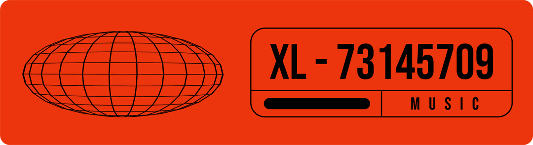 Wireframe Globe with Barcode and Music Label on Transparent Surface