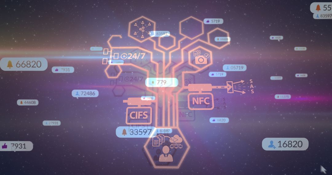 Digital Network with Social Media Icons and Data