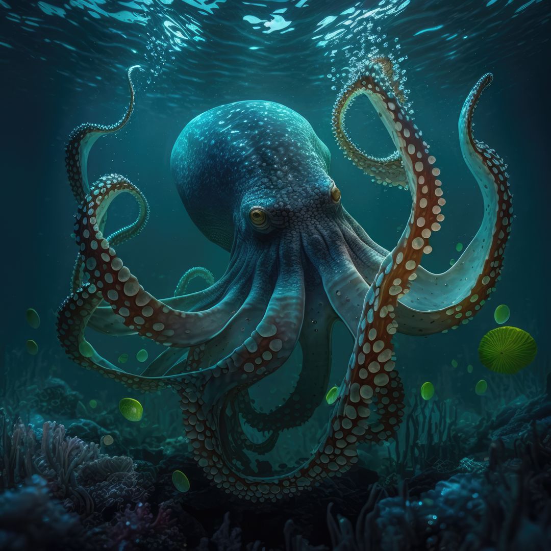Close up of octopus swimming underwater, created using generative ai technology - Free Images, Stock Photos and Pictures on Pikwizard.com