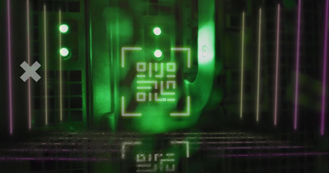 Digital Data Processing in Glowing Green Server Room