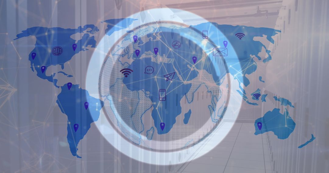Global Network Connectivity Visual Over Data Center Racks