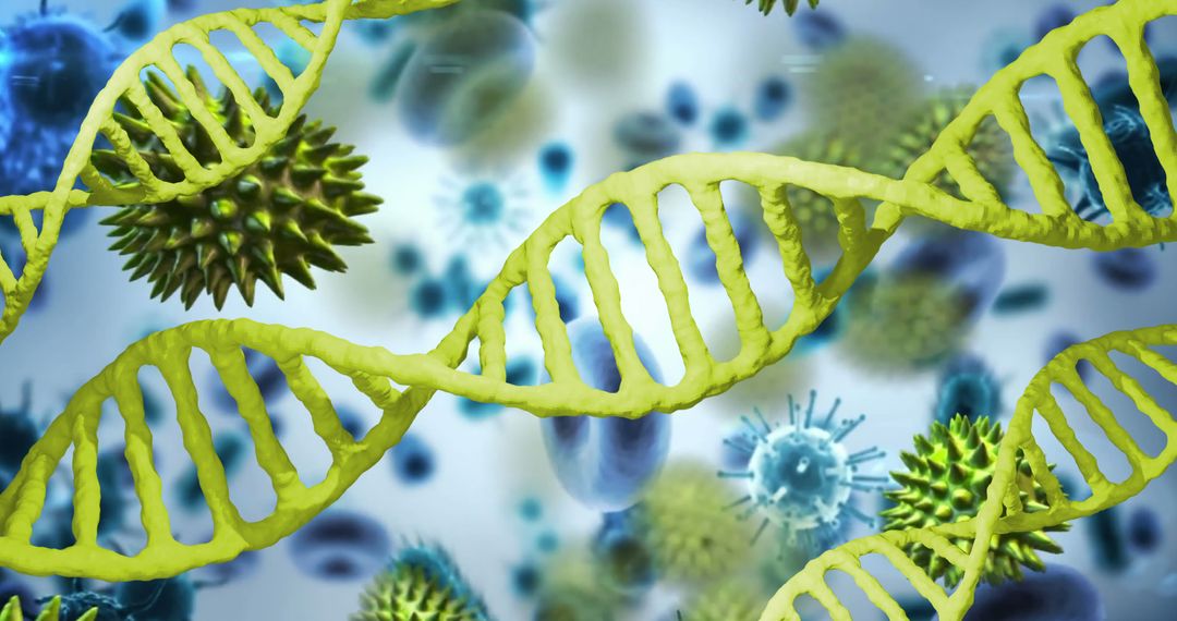 DNA Strands and Virus Cells on Abstract White Background