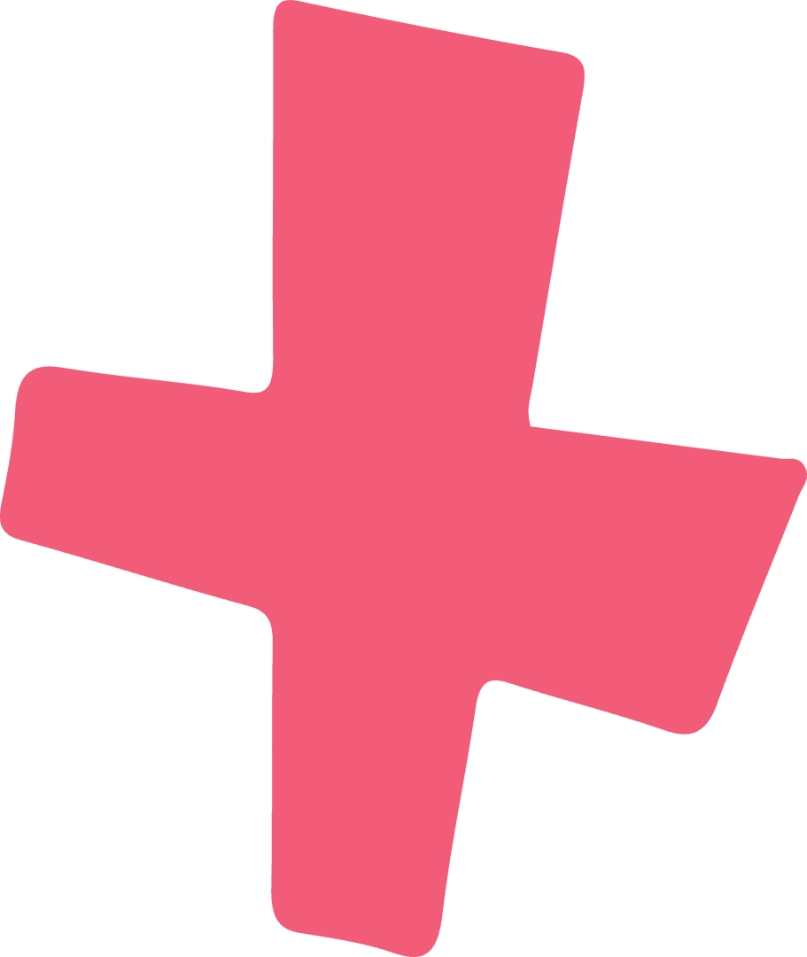Stylized Pink Plus Sign Floating on Transparent Background