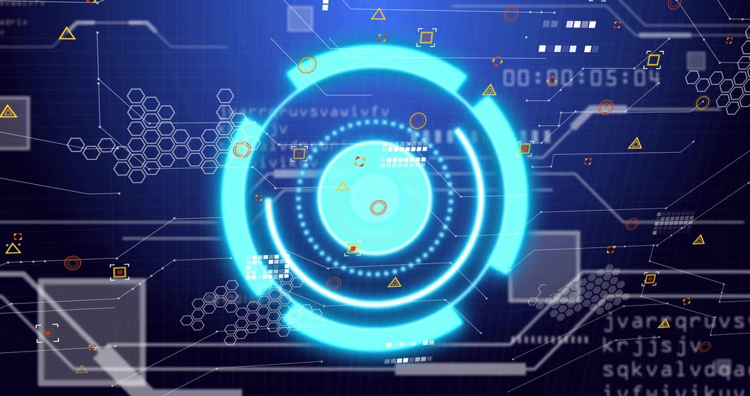 Futuristic HUD Screen with Cyberpunk Elements and Neon Highlights