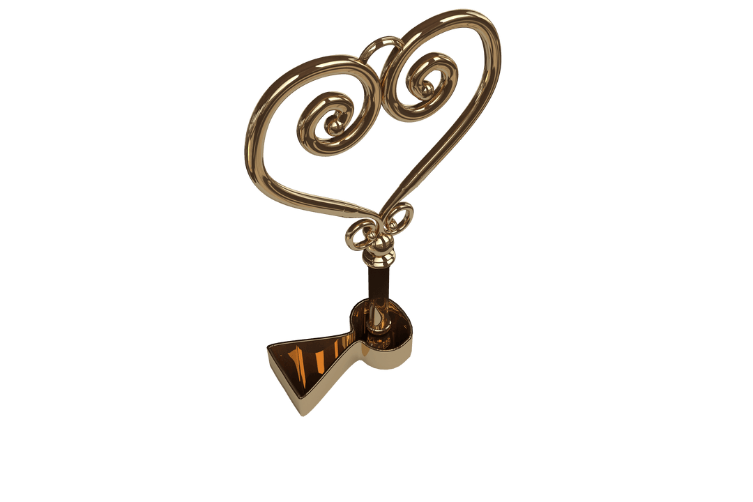 Golden Heart Key Unlocking Romance on Transparent Background