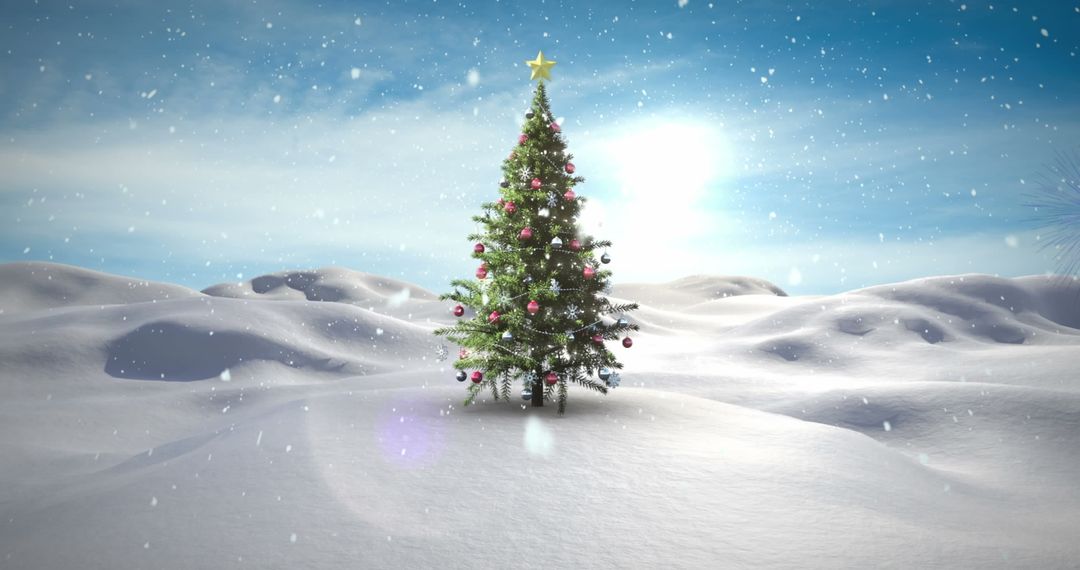 Lone Christmas Tree Shimmering in Snowy Wonderland