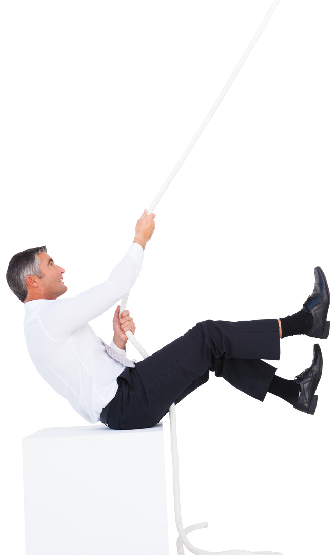 Businessman Pulling Rope While Sitting on Cube Transparent Background - Download Free Stock Images Pikwizard.com