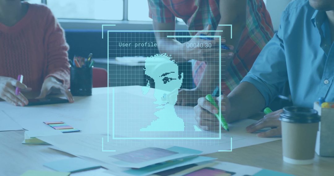 Innovative Designers Collaborating with Futuristic Tech Overlay