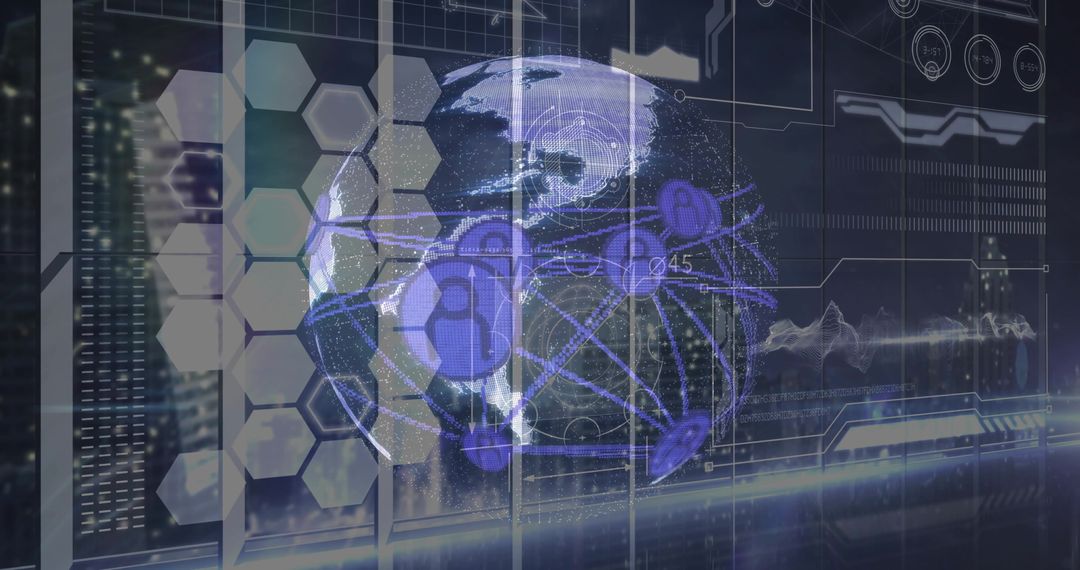 Holographic Globe Displaying Global Network Nodes in Data Center