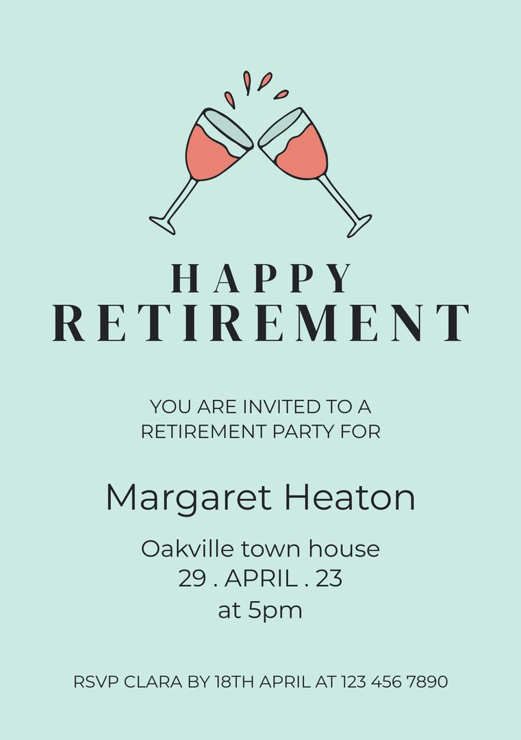 Retirement Party Invitation with Toasting Glasses on Blue Background - Download Free Stock Templates Pikwizard.com