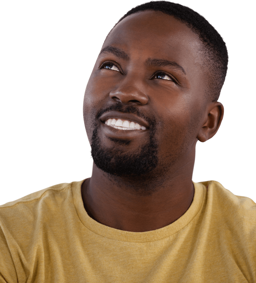 Thoughtful Man Looking Up Transparent Background