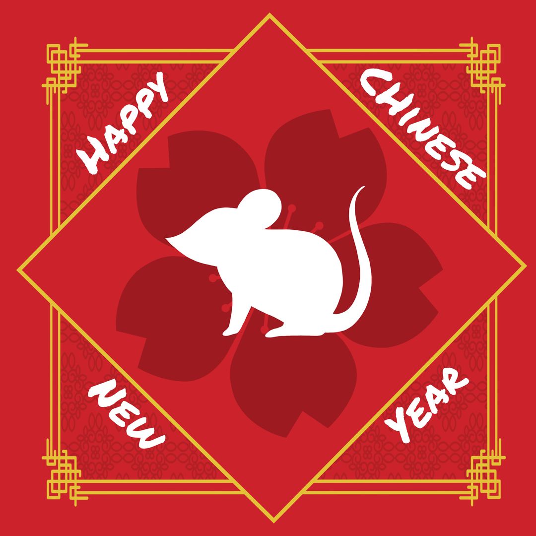 Lunar New Year Celebration with White Mouse and Red Peonies