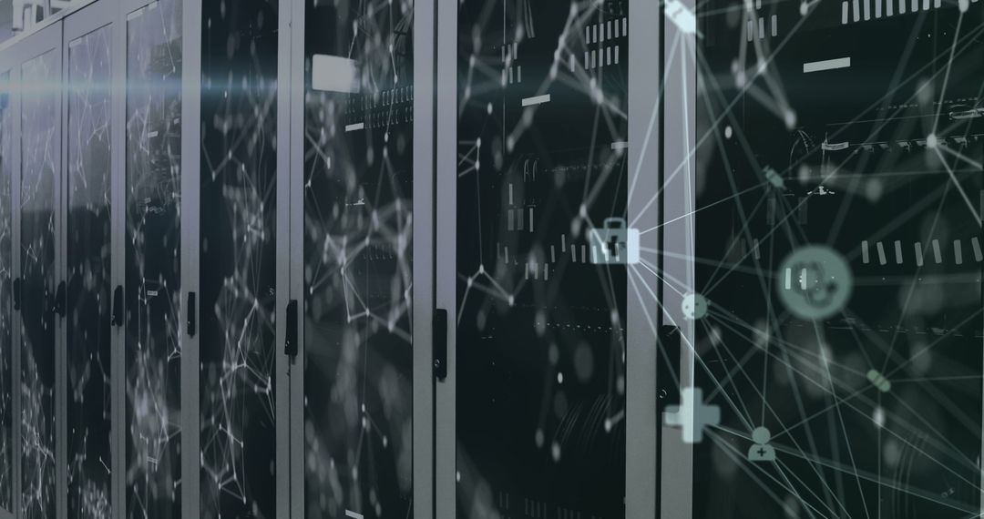 Data Center Servers with Digital Network Overlay Depicting Connectivity