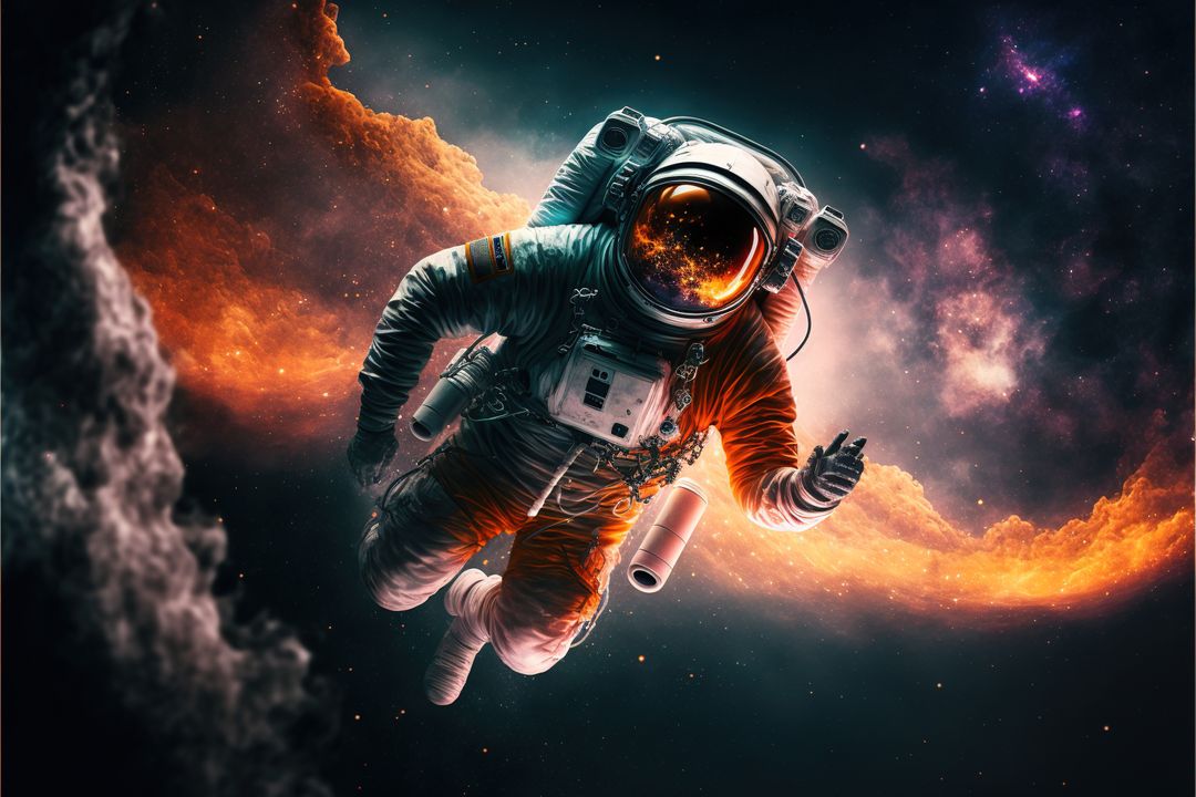 AI-Generated Astronaut Floating Among Vibrant Cosmic Wonders