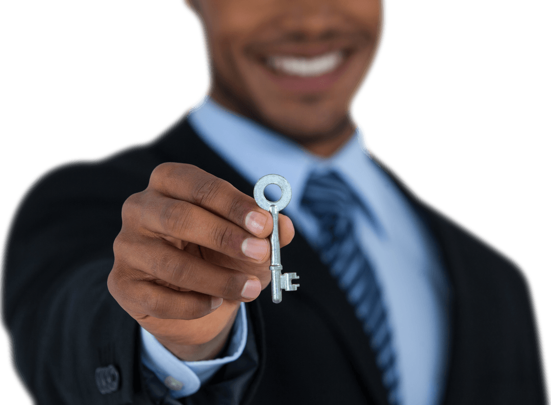 Transparent Businessman Featuring Key Symbolizing Opportunities