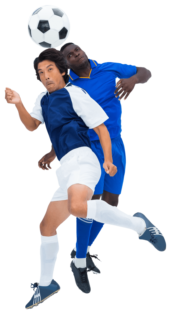 Soccer Players Jumping for Ball on Transparent Background
