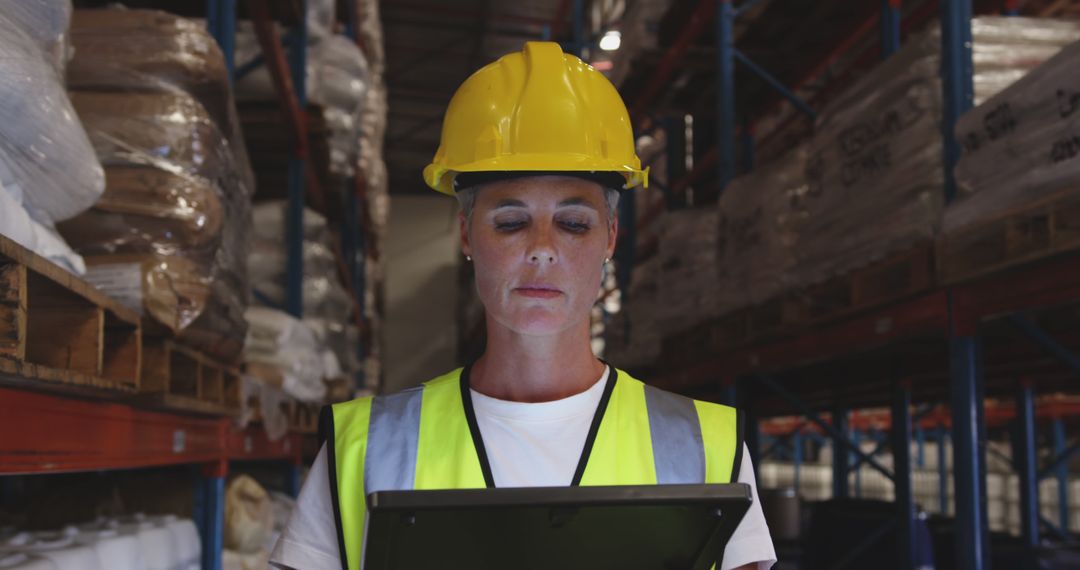 Female Warehouse Worker in Safety Gear Viewing Clipboard - Free Images, Stock Photos and Pictures on Pikwizard.com