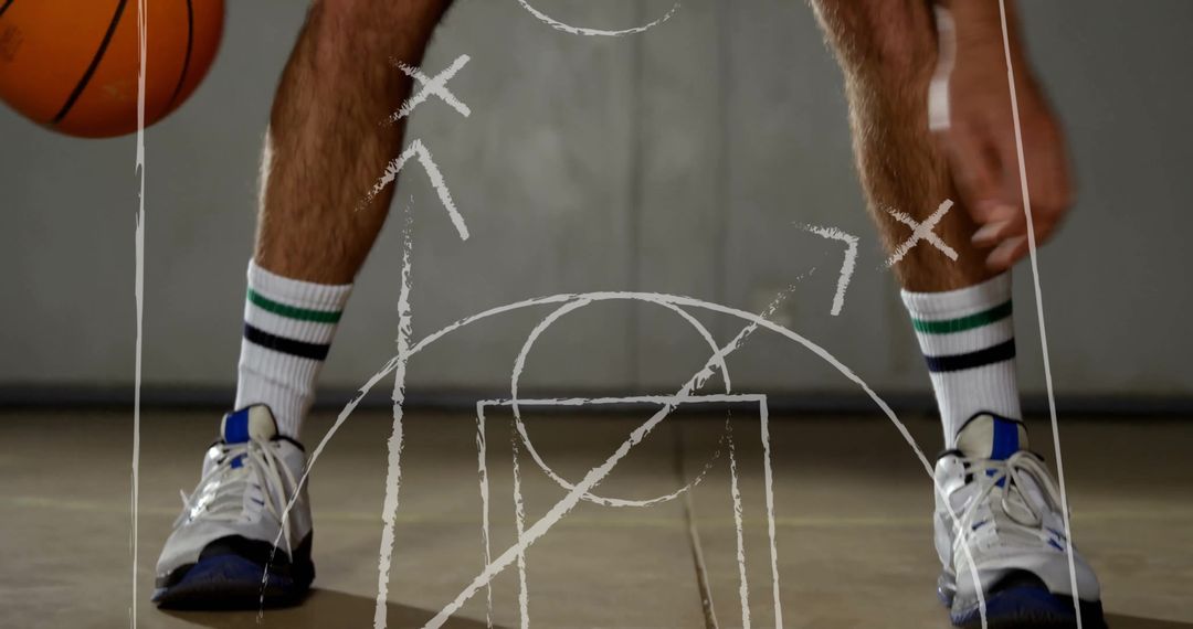 Basketball Player Dribbling with Strategy Overlay
