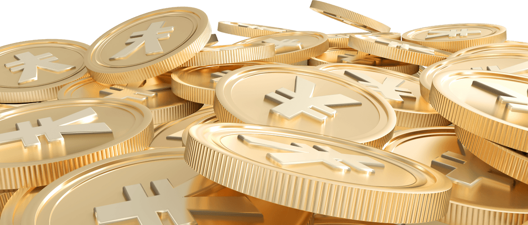 Transparent Illustration of Golden Coins with Currency Symbols