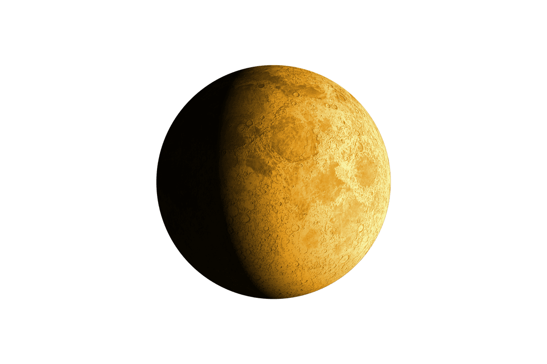 Golden Moon on Transparent Background with Shadow