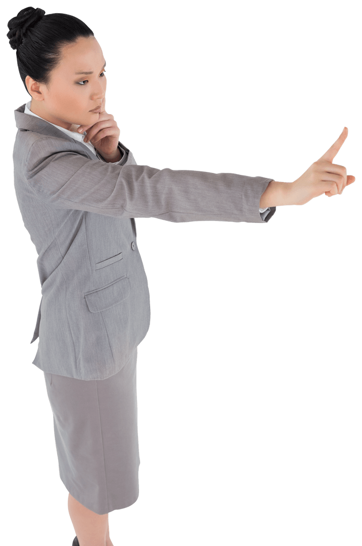 Transparent Asian Businesswoman Pointing Thoughtfully